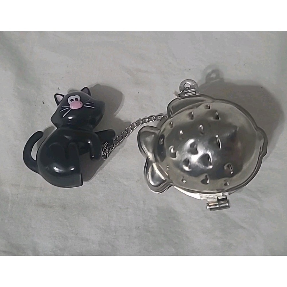 Kitty Meow Tea Cup Infuser Black Cat Stainless Steel Ball Loose Strainer Sieve